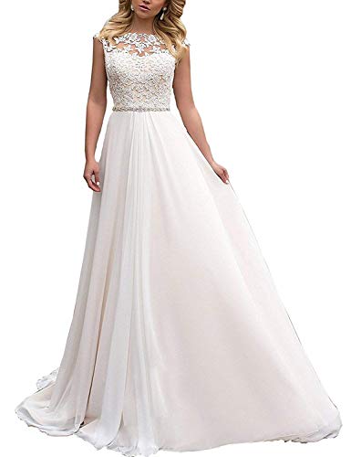 YASIOU Elegant Hochzeitskleid Damen Lang Hochzeitskleider Spitze Chiffon Brautmode Rückenfrei Weiß Vintage Spitze A Linie Brautkleid Abendkleider von YASIOU