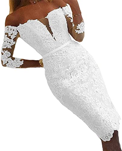 YASIOU Hochzeitskleid Damen Trägerlos Kurz Spitze Tüll Standesamt Vintage Brautkleider 3/4 ärmel Hochzeitskleider von YASIOU