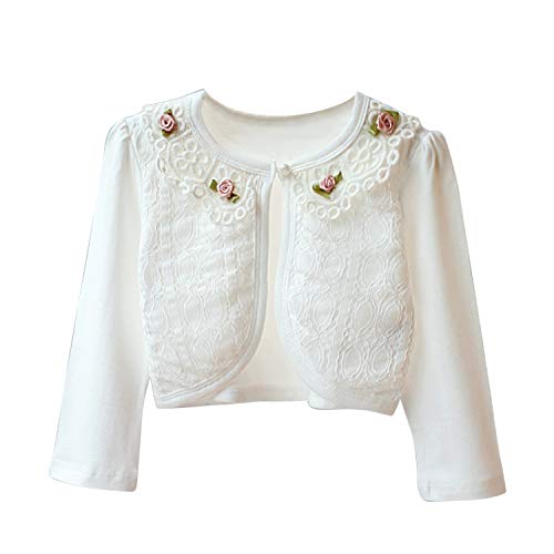 YASSON Mädchen Strickjacke Bolero Kinder Schulterjacke Langarm Ärmel Festlich Freizeit Spitze Blumen Jacke Kurz offene Strickjacke von YASSON