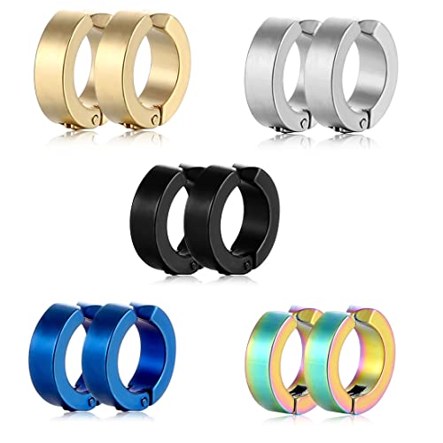 YATEICBC 10 Stück Non-Pierced Ohrringe Ohrklemmen Falsch Ohr Hoop für Herren und Damen, Edelstahl, 5 Farben von YATEICBC
