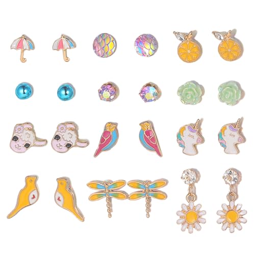 YATEICBC 12 Paar Mädchen Clip On Ohrringe Einhorn Lamm Blume Non Pierced Ohrringe Prinzessin Schmuck Zubehör Party Geburtstag Geschenk Kinder Ohrringe von YATEICBC