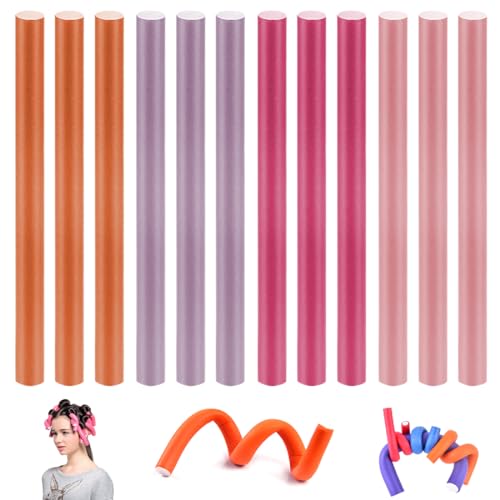YATEICBC 12 Pcs ohne Hitze Schaumstofflocken,Flexibler Lockenstab, geeignet für langes und kurzes Haar von Mädchen, Lockenstab für große und kleine Locken (Farbe zufällig) von YATEICBC