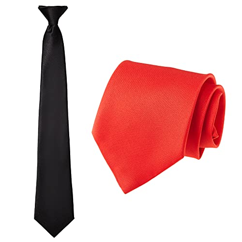 YATEICBC 2 Stücke Clip On Krawatte mit Clip Vorgebundene Krawatten Matte Standard Sicherheit Krawatte für Hochzeit Beerdigung Formelle Geschäft Krawatte (Schwarz, Rot) von YATEICBC