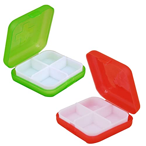 YATEICBC 2 x Tägliche Pillendose aus Kunststoff mit 4 Fächern Pillendose – Tragbare Reise-Pillendose Taschen-Pillendose – Organizer von YATEICBC
