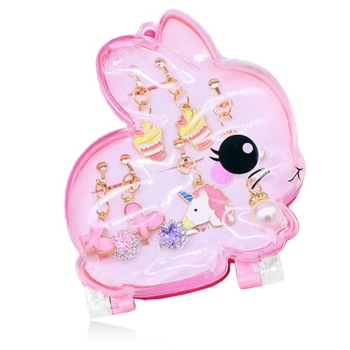 YATEICBC 3 Paare Mädchen Clip auf Ohrringe Kinder Ohrringe + 2 Stück Strass Ringe, Einhorn Lamm Blume kein Piercing Ohrringe Prinzessin Schmuck Zubehör Party Geburtstag Geschenk von YATEICBC
