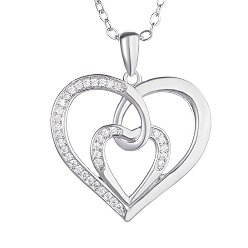 YATEICBC Persönlichkeit Gravierte Damen Halskette 925 Sterling Silber Infinity Herz Anhänger Geschenk I Love You Schmuck Geschenk für Mutter Frau Tochter Freundin von YATEICBC
