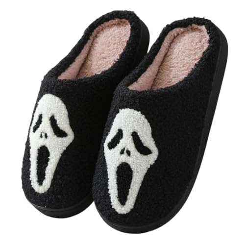 YATOSEN Halloween Hausschuhe Terror Glückliche Hausschuhe für Damen Herren Lustige Plüsch Winter Warme Flauschige Slippers (Schwarz, Erwachsene, 36, Numerisch (von/bis), EU Schuhgrößensystem, 37, M) von YATOSEN