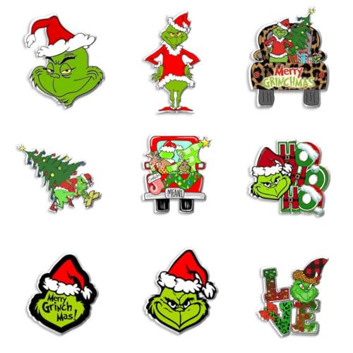 YATOSEN Weihnachten Grinch Brosche Schädelkopf Abzeichen Pin Weihnachten Mitbringsel für DIY Kleidung Pullover Hemd Rucksack Hut 9 Stück von YATOSEN