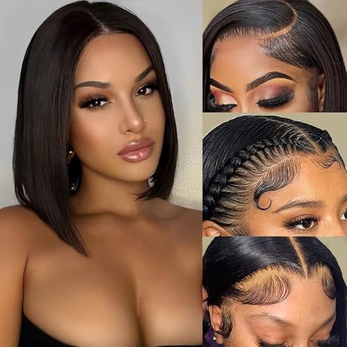 YATUWIN Bob-Echthaar-Perücken mit Frontspitze, 13 x 4, Hd-Spitze, klebefrei, kurze und gerade, mit Bob-Front, für schwarze Frauen, vorgezogenes menschliches Haar Co von YATUWIN