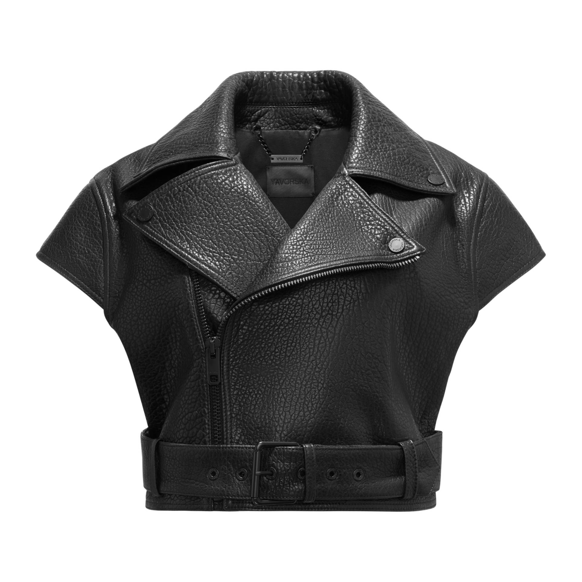 Cropped Biker Vest With Belt - Black - M - YAVORSKA - Vests von YAVORSKA