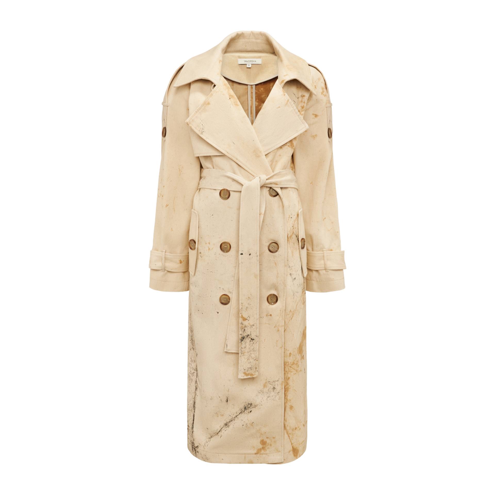 Denim Coat With Irregular Discoloration - Beige - L - YAVORSKA - Trench coats Denim Coat With Irregular Discoloration - Beige - L - YAVORSKA - Trench coats von YAVORSKA