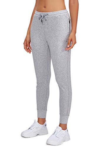 YAWHO Damen Jogginghose Baumwolle Sporthose Trainingshose Freizeithose Sweathose Lang Slim Fit Frauen Sweatpants Laufen Fitness Casual Basics mit Bündchen (2XL, Grey) von YAWHO