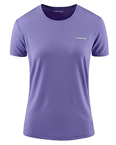 YAWHO Damen Sport T-Shirt 1 bis 3er Pack Kurzarm Rundhals Atmungsaktiv Schnelltrocknendes Funktionsshirt Laufshirt Fitness Shirt Trainingsshirt für Running Workout Gym (Violet 0226, XL) von YAWHO