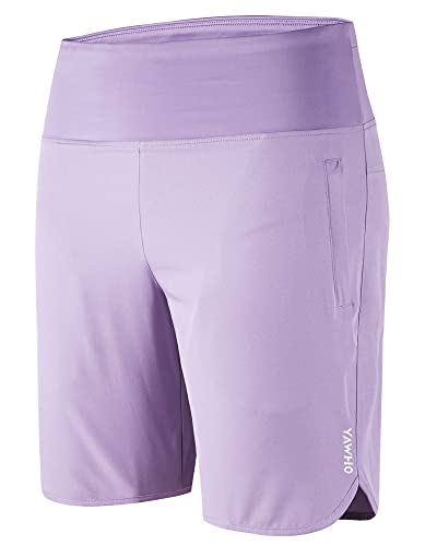 YAWHO Damen Sporthose Kurz Laufhose Laufshorts Sweatshorts Sport Kurze Hose Sommer Schnell Trocknend High Waist Fitness Running Gym mit Reißverschlusstasche (80887 Violet, XL) von YAWHO