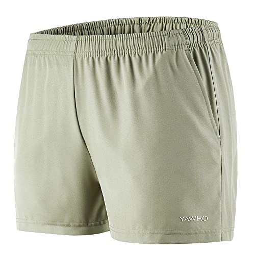 YAWHO Damen Sporthose Kurz Laufshorts Trainingsshorts Sweatshorts Sport Kurze Hose Sommer Schnelltrocknend Atmungsaktiv für Running Jogging Yoga Gym (80867 Green, XL) von YAWHO