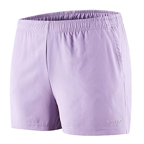 YAWHO Damen Sporthose Kurz Laufshorts Trainingsshorts Sweatshorts Sport Kurze Hose Sommer Schnelltrocknend Atmungsaktiv für Running Jogging Yoga Gym (80867 Violet, L) von YAWHO