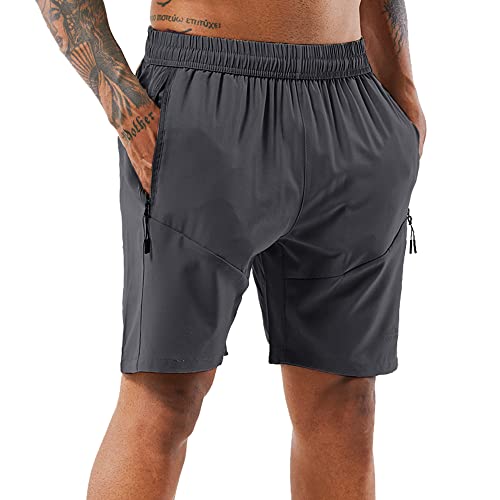 YAWHO Herren Sporthose Kurz Hose Laufshorts Trainingsshorts Schnelltrocknend mit Reißverschlusstasche/Jogging Hose für Workout,Laufsport,Fitness (0366 Grey, XL) von YAWHO