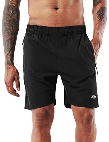 YAWHO Herren Sporthose Kurz Hose Laufshorts Trainingsshorts Schnelltrocknend mit Reißverschlusstasche/Jogging Hose für Workout,Laufsport,Fitness (Black, 2XL) von YAWHO