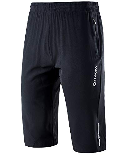 YAWHO Herren Sporthose Kurz Hose Laufshorts Trainingsshorts Schnelltrocknend mit Reißverschlusstasche/Jogging Hose für Workout,Laufsport,Fitness (Black (1909), S) von YAWHO