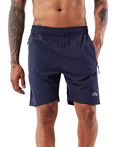 YAWHO Herren Sporthose Kurz Hose Laufshorts Trainingsshorts Schnelltrocknend mit Reißverschlusstasche/Jogging Hose für Workout,Laufsport,Fitness (Blue, L) von YAWHO