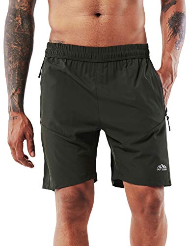 YAWHO Herren Sporthose Kurz Hose Laufshorts Trainingsshorts Schnelltrocknend mit Reißverschlusstasche/Jogging Hose für Workout,Laufsport,Fitness (Green, L) von YAWHO