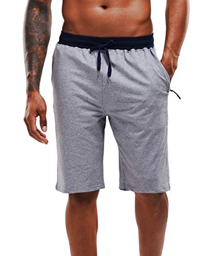 YAWHO Herren Sporthose Kurz Hose Laufshorts Trainingsshorts Schnelltrocknend mit Reißverschlusstasche/Jogging Hose für Workout,Laufsport,Fitness (1908 Grey, L) von YAWHO