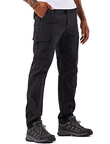 YAWHO Herren Wanderhose Outdoorhose Trekkinghose Softshellhose Funktionshose Cargohose/Schnell Trockend Wasserdicht Winddicht (Black, L) von YAWHO