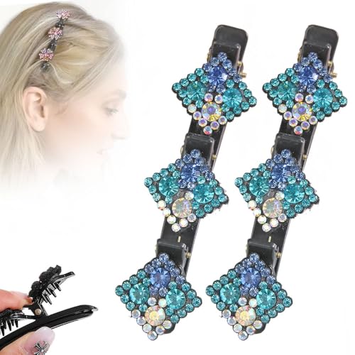 Funkelnde Kristallstein Geflochtene Haarspangen, 2024 Neue Damen Geflochtene Haarspangen Kurze Haarspangen Entenschnabel Clips Geflochtene Haarspangen für Damen und Mädchen Kristallstein Haarspangen von YAWOTA