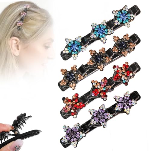 Funkelnde Kristallstein-geflochtene Haarspangen, 2024 neue geflochtene Haarspangen für Damen, kurze Haarspangen, Entenschnabel-Clips, geflochtene Haarspangen für Damen und Mädchen, von YAWOTA