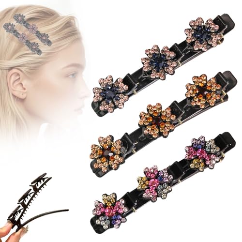 Funkelnde Kristallstein-geflochtene Haarspangen, 2024 neue geflochtene Haarspangen für Damen, kurze Haarspangen, Entenschnabel-Clips, geflochtene Haarspangen für Damen und Mädchen, von YAWOTA