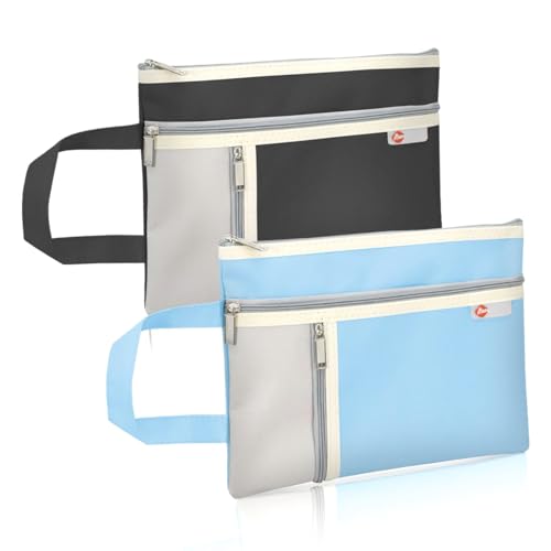 A5 Wasserdichte Dokumententasche, 2 Stk Dokumentenmappe mit Reißverschluss, Zipper File Taschen Mit Fächern, Reißverschlussbeutel Mit Griff, für Papierbücher Projekte Tragetasche, Schwarz Blau von YAWOXIJ