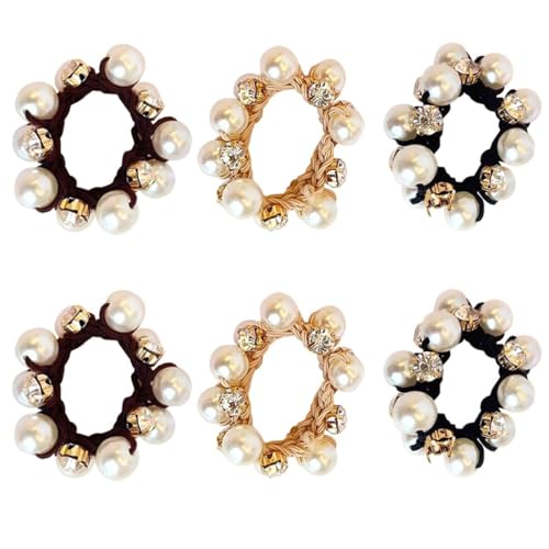 Perle Haargummi, 6 Stück Haargummis Damen, Perlen Haarschmuck, Haargummis elastisch mit Perle, Dehnbar Kristall Elastische Haargummi, Haarseile Elastische Kristall, für Damen und Mädchen von YAWOXIJ