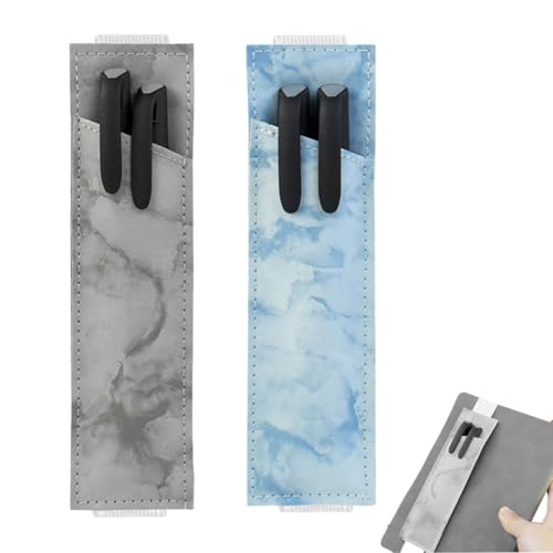 Stifthalter Notizbuch, 2 stück Elastisches Band Stifthalter, PU-Leder Federtasche mit Elastisch, Tragbare Bleistifthülle mit Marmorstruktur, Stifthalter für Tagebuch, grau/blau von YAWOXIJ