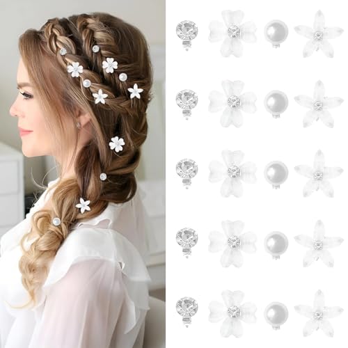 20 kleine Blumen-Haarspangen, süße Mini-Haarnadeln aus Metall mit Strasssteinen, für Frauen und Mädchen, Haarschmuck für Hochzeiten und Brautjungfern von YAWYO