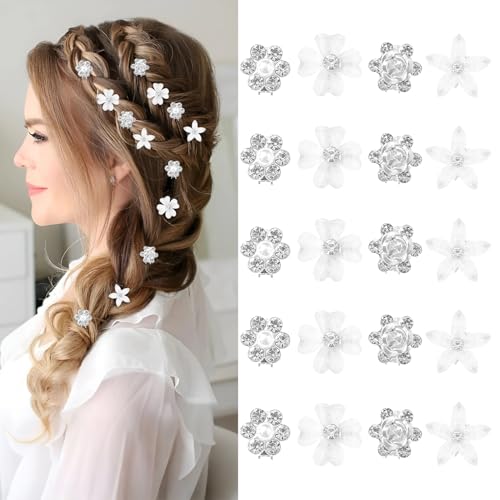 20 kleine Blumen-Haarspangen, süße Mini-Haarnadeln aus Metall mit Strasssteinen, für Frauen und Mädchen, Haarschmuck für Hochzeiten und Brautjungfern von YAWYO
