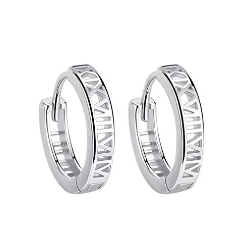 YAXUN Creolen Silber Damen Ohrringe, 925 Sterling Silber Creolen mit Platinum Plated, Römische Ziffern, Durchmesser 14mm Klein Schlafen Kreolen, Kommt in Schmuck Geschenk Box von YAXUN