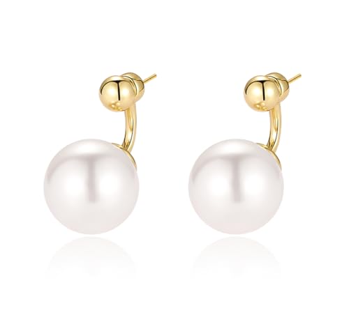 YAXUN Perlenohrringe für Damen 925 Sterling Silber Vergoldet, Gold Kugel Ohrstecker und große Perlen Tropfen Ohrringe Schmuck Geschenke für Frauen und Mädchen von YAXUN