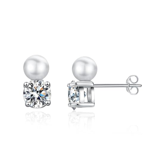 YAXUN Perlenohrringe und Diamant Ohrstecker aus 925er Sterlingsilber, mit österreichischen Kristallen Diamant und Muschelperle YAXUN Perlenohrringe und Diamant Ohrstecker aus 925er Sterlingsilber, mit österreichischen Kristallen Diamant und Muschelperle von YAXUN