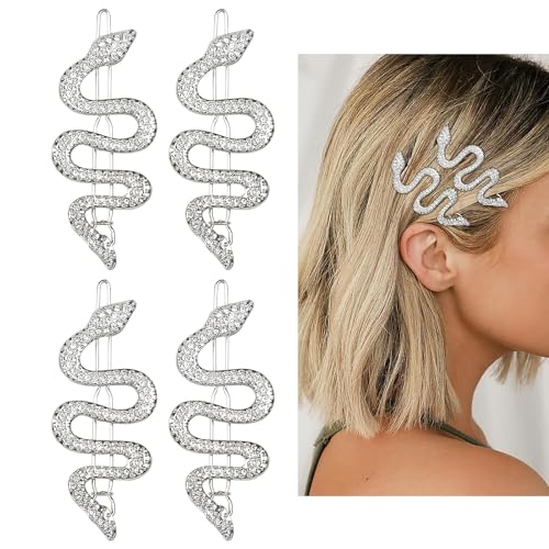 4 Stück Schlangen Haarnadeln Silber Strass Haarnadel Clips Legierung Vintage Haarspangen,Kopfschmuck Glitzer Schlangen Haarklemmen, Haarschmuck Accessoires für Frauen und Mädchen von YAXZIM