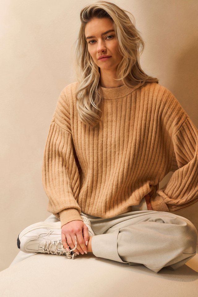 YAYA Sweatjacke Gerippter Rundhalspullover von YAYA