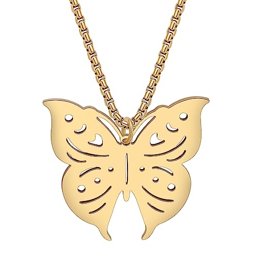 YAYAKO 18K Gold Schmetterling Halskette Kette Edelstahl Schmetterling Geschenke für Frauen Mädchen zierliche Anhänger Halskette Schmuck (Plattiert Vergoldet 056) von YAYAKO