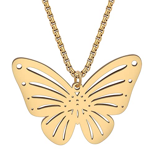 YAYAKO 18K Gold Schmetterling Halskette Kette Edelstahl Schmetterling Geschenke für Frauen Mädchen zierliche Anhänger Halskette Schmuck (Plattiert Vergoldet 064) von YAYAKO