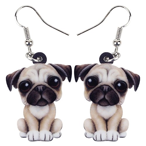 YAYAKO Acryl Adorable Mops Hund Ohrringe Baumeln Welpen Schmuck Cute Pug Geschenke für Mops Liebhaber Frauen Mädchen Charms (Braun) von YAYAKO