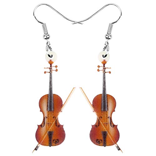 YAYAKO Acryl Bass Gitarre Ohrringe baumeln Statement Schmuck Violine Ohrringe für Frauen Mädchen Musik Geschenke Charms (Braun Geige Ohrringe) von YAYAKO