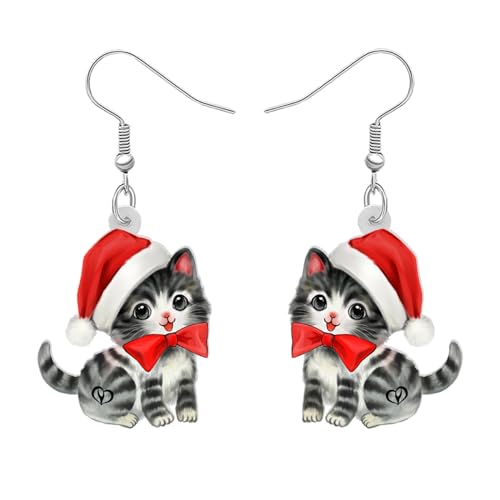 YAYAKO Acryl Cute Katze Baumeln Ohrringe Lustige Kätzchen Schmuck Cartoon Weihnachten Katze Geschenke für Frauen Mädchen Katzenliebhaber Party Charms (Grau) von YAYAKO