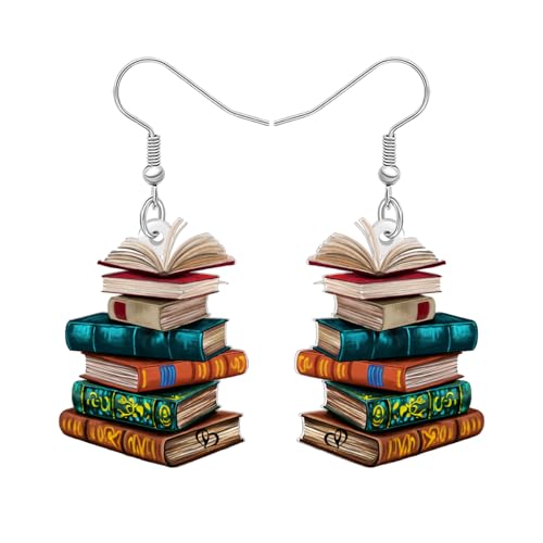 YAYAKO Acryl Lustiges Buch Ohrringe Baumeln Bücherregale Schmuck Zurück zu Schule Geschenke für Kinder Lehrer Frauen Mädchen (Bunt) von YAYAKO
