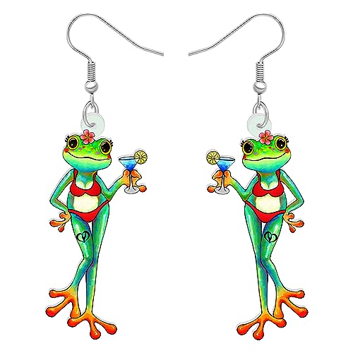 YAYAKO Acryl Neuheit Grün Frosch Ohrringe Baumeln Lustiges Design Schmuck Niedliche Tiere Geschenke für Frauen Mädchen Charms Zubehör (Getränk Frosch) von YAYAKO