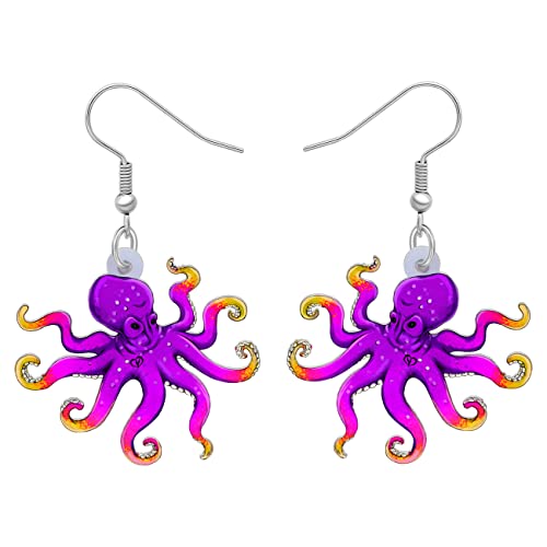 YAYAKO Acryl Oktopus Ohrringe, Hänger, 1.9g, 26mm x32mm, Edelstahl, Sommer, Weihnachten, Muttertag, Valentinstag, Tier Design, Lila von YAYAKO