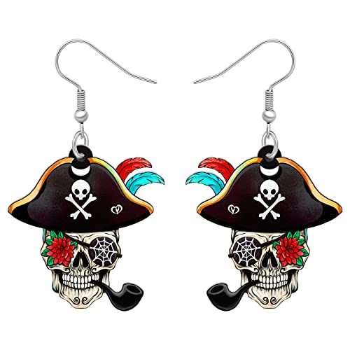 YAYAKO Acryl Schädel Piraten Ohrringe Sugar Skull Dangle Ohrringe Schmuck Halloween Piraten Geschenke für Frauen Mädchen Charms (Aufnäher Totenkopf) von YAYAKO