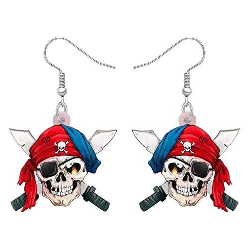 YAYAKO Acryl Schädel Piraten Ohrringe Sugar Skull Dangle Ohrringe Schmuck Halloween Piraten Geschenke für Frauen Mädchen Charms (Doppelklingen-Totenkopf) von YAYAKO